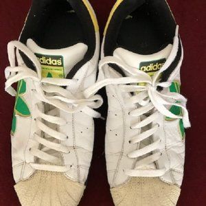 MENS SIZE 11 ADIDAS SUPERSTAR GREEN & WHITE RUNNING SHOES